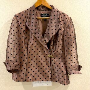Cocktail Mini Jacket, Black Polka Dots with Gold trim, Champagne Color
